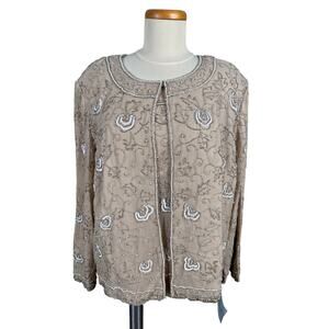 Adrianna Papell Occasions Top Matching Set Women Beige‎ Silk Floral Lined Beaded